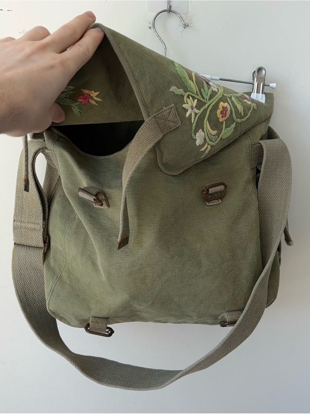 Ralph Lauren Rugby Embroidered Floral Green Canvas Crossbody Messenger Bag - Picture 7 of 15